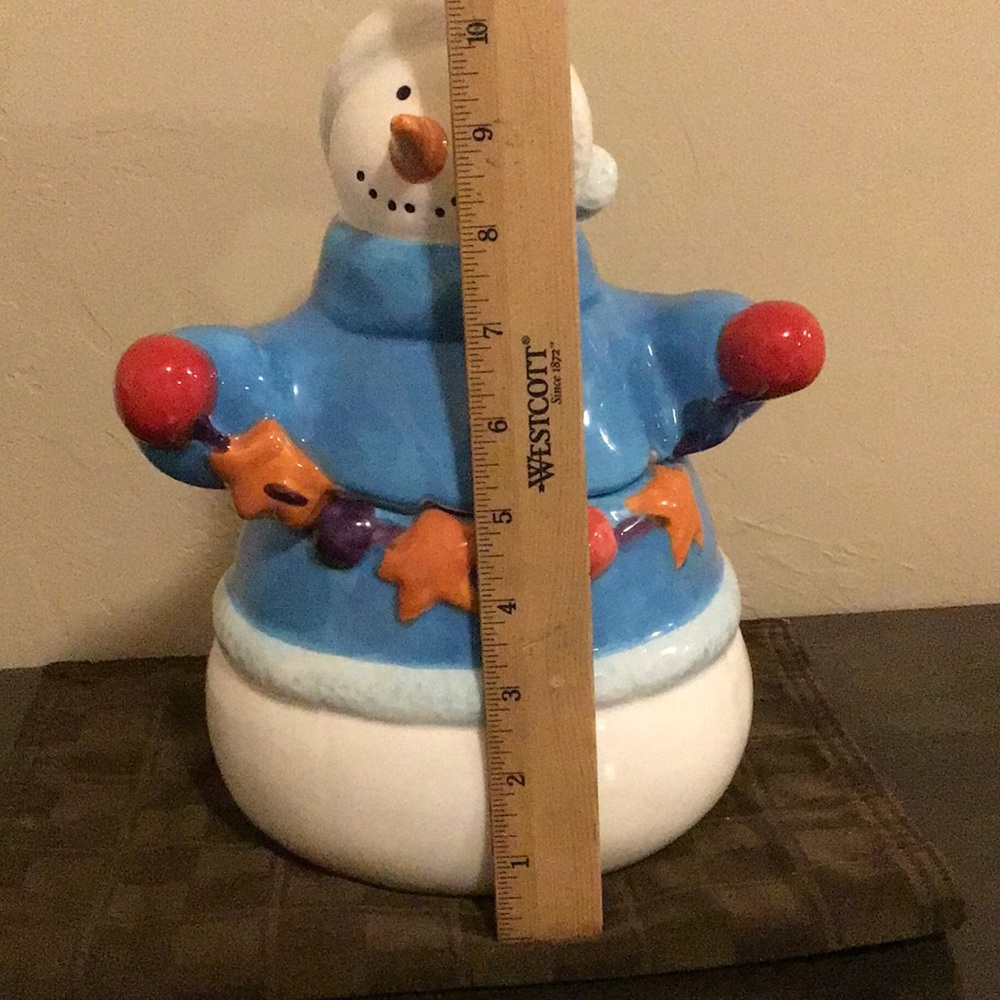 Homespun Holiday Snowman Ceramic Cookie jar - Blue and White - Picture 7 of 8